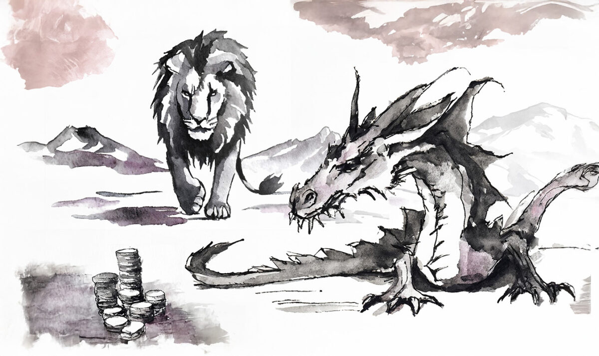 Aslan und Eustachius als Drache